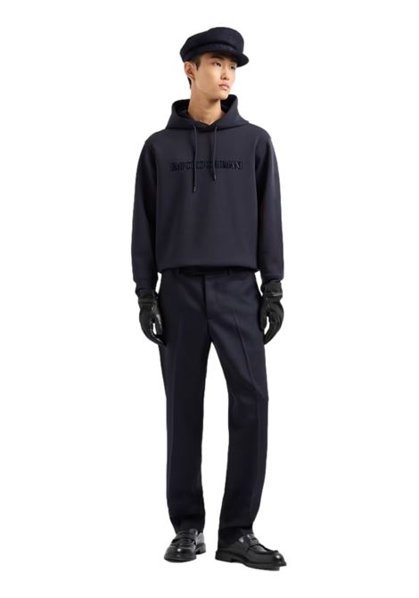 FELPA CON CAPPUCCIO E LOGO FLOCK IN DOUBLE JERSEY EMPORIO ARMANI | Felpe | 6D1M94 1JHSZ0955